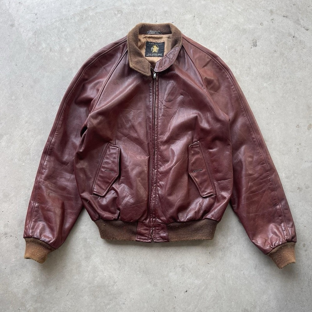 VTG Golden Bear Cherry Leather‎ Bomber Flyer Jacket Lined L/42 USA 60s Talon Zip